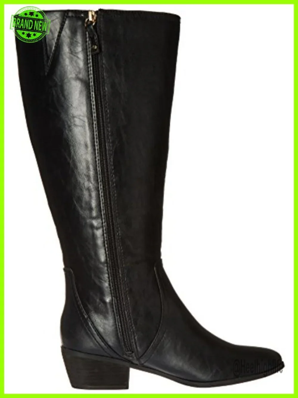 Women's Knee High Riding Boot with Wide Calf, Faux Leather, Zip Closure